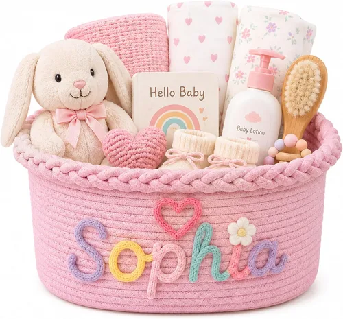 Miniatura 11 de Cesta de regalo personalizada para bebé, cesta de regalo personalizada para baby shower, cesta de bebé con nombre personalizado, set de regalo