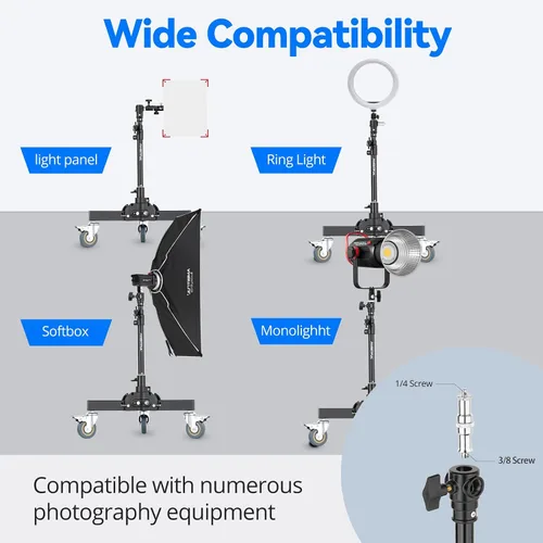 Miniatura 2 de AMBITFUL Soporte de luz resistente con ruedas, soporte de trípode de fotografía de 21 a 31.9 pulgadas con diseño plegable de altura ajustable y 3