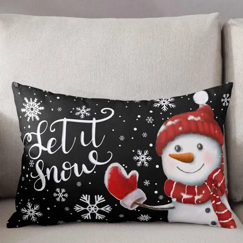 Miniatura 3 de Fundas de almohada de muñeco de nieve de Navidad, funda de almohada larga de lino, diseño de copos de nieve de invierno clásico, negro, protector
