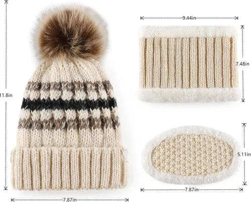 Miniatura 2 de Winter Hats for Women Fleece Lined Knit Hat and Scarf Set Warm Soft Beanies Hats