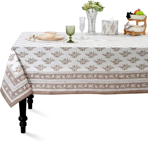 Miniatura 10 de Ridhi - Mantel cuadrado 100% algodón con estampado en bloque, lavable, para Halloween, Acción de Gracias, Navidad, fiestas, bodas, decoración