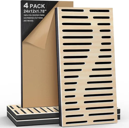 Miniatura 11 de Paquete de 4 paneles acústicos autoadhesivos de espuma insonorizada para pared, aislamiento acústico decorativo de fibra de poliéster perforada 3D