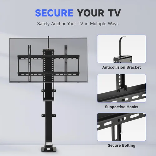 Miniatura 4 de CO-Z Elevador de TV motorizado para televisores de 32 a 70 pulgadas de hasta 600 x 400 VESA, soporte de TV de altura ajustable y soporte de pared
