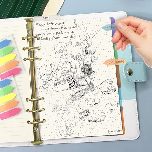Miniatura 2 de Kit de papel de recarga A5, 160 páginas de inserciones para cuaderno Filofax de 6 agujeros JournalDot Line Grid en blanco, 100 GSM, con accesorios