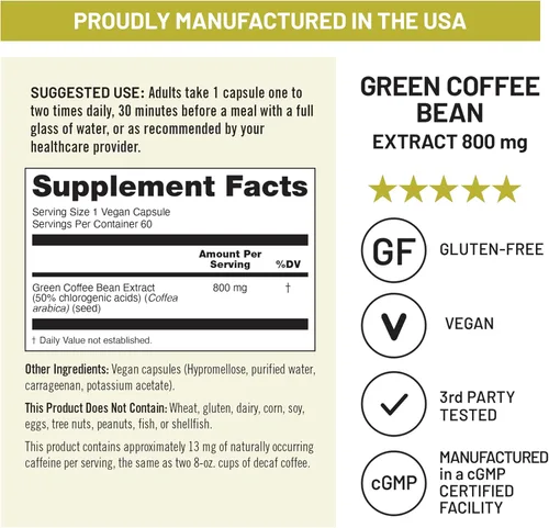 Miniatura 5 de NatureWise Extracto de grano de café verde, cápsulas de grano de café verde puro de 800 mg con 50% de soporte de ácido clorogénico