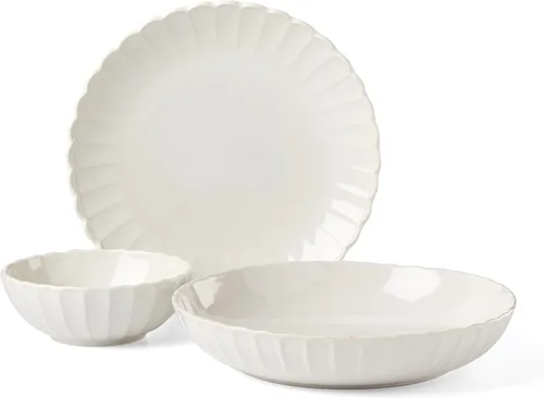 Miniatura 14 de Lenox Juego de vajilla de gres, vajilla francesa de 12 piezas para 4, color blanco perle festoneado, servicio para 4, apto para lavavajillas, juego