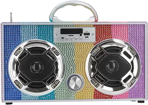 Miniatura 4 de Wireless Express - Altavoz portátil para fiestas: Boombox retro con Bluetooth, espectáculo de luces LED, radio FM mejorada, batería recargable