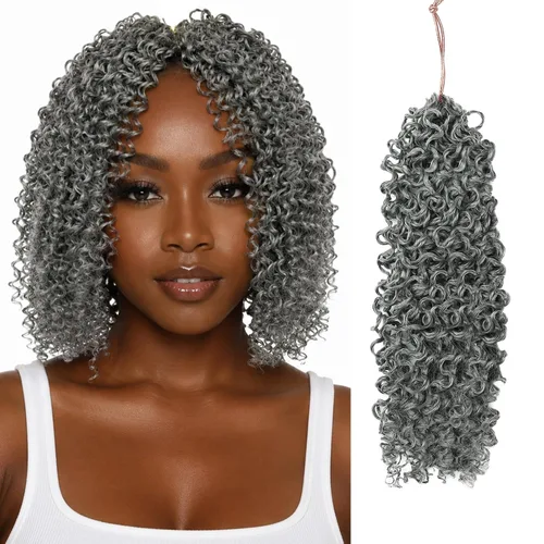 Miniatura 19 de BECUS Extensiones de cabello corto y rizado con trenzas de ganchillo para mujeres negras, paquete de 3 extensiones de cabello rizado de 10 pulgadas