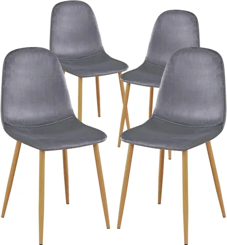 Miniatura 13 de FurnitureR Juego de 4 sillas de comedor, asiento de comedor tapizado de tela de felpilla con patas de metal resistentes, sillas laterales de Beige