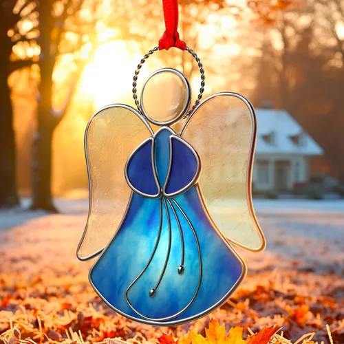Miniatura 4 de Atrapasoles de Vidrio Emplomado para Ventanas Colgantes de Ángel Azul Adorno Personalizado de Metal Regalos Decorativos para Mamá Abuela Amiga