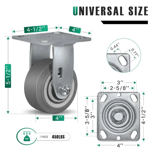 Miniatura 2 de Ruedas giratorias de alta resistencia 4x2, ruedas industriales, ruedas de goma (banda de rodadura plana), juego de 1 con capacidad de hasta 450