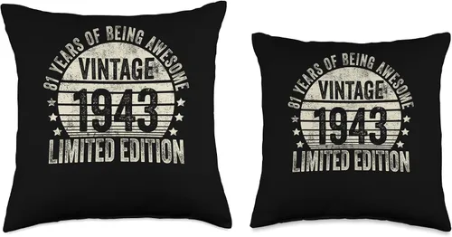 Miniatura 3 de Retro 81st Birthday Gifts Men Women Throw Pillow