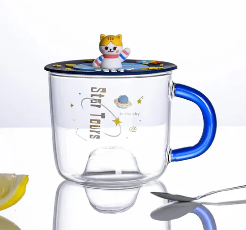Miniatura 4 de Bonita taza de café de cristal con tapa de silicona Kawaii Cat para café, té, leche, decoración estética de habitación, regalo divertido
