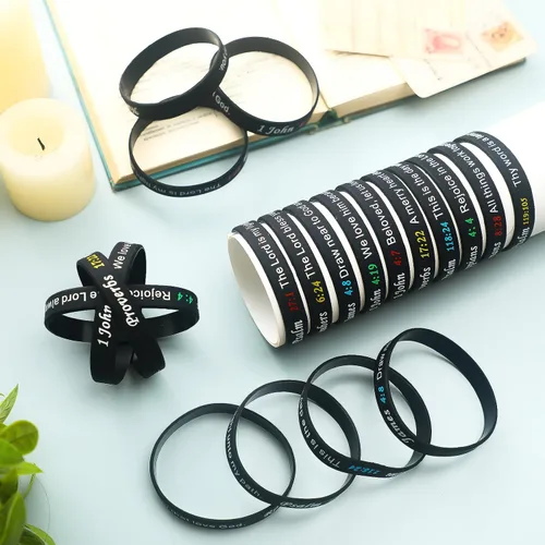 Miniatura 14 de Estune 120 pulseras de versículos de la Biblia, con cita motivacional, pulseras de goma, pulseras de silicona religiosas, pulseras de silicona