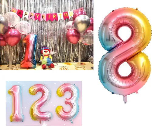 Miniatura 3 de Kare & Kind Globo de papel de aluminio número 4 de 40 pulgadas (dígito), suministros de decoración de fiesta de color arcoíris metálico de gran