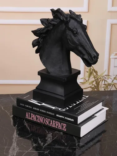 Miniatura 8 de Estatua de cabeza de caballo negra de 12 pulgadas de alto, escultura de caballos para decoración del hogar, resina grande, pintada a mano, animal