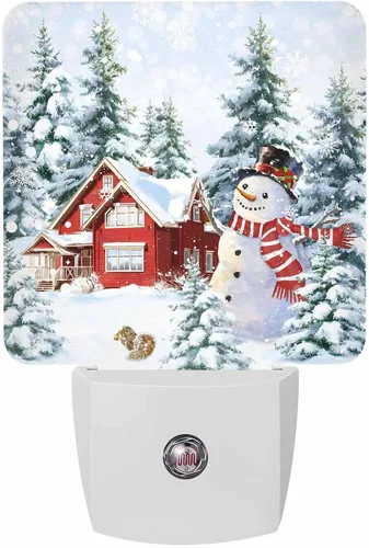 Miniatura 13 de Luces nocturnas de Navidad que se enchufan a la pared, luz nocturna roja con enchufe de muñeco de nieve y pájaro con sensor de luz del atardecer al