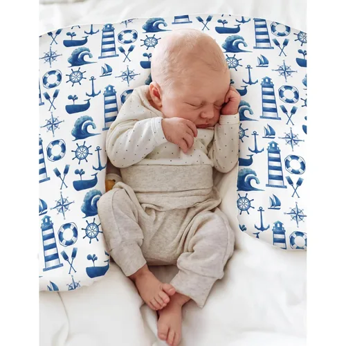 Miniatura 4 de Fundas de almohada náuticas de lactancia para bebés náuticos de color blanco marino para niño y niña, brújula, anclajes de ballena, almohada de Azul