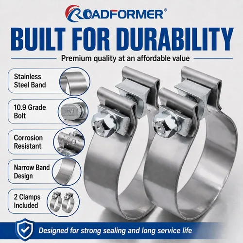 Miniatura 4 de ROADFORMER Abrazadera de escape de 1.75 pulgadas de acero inoxidable de banda estrecha para reparación de tubos de escape, silenciador y sistema