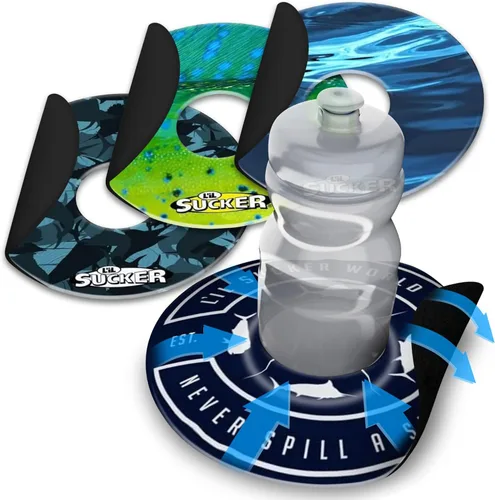 Lil Sucker - Soporte universal para bebidas para tabla de remo, kayak, ATV y barco, café con clip, antiderrames, serie Fish Pack de 4