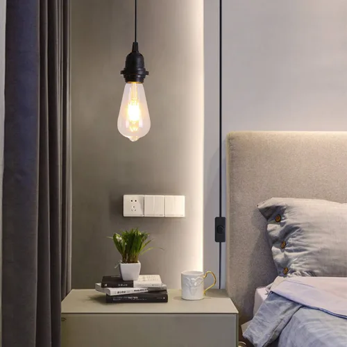 Miniatura 4 de HESSION Paquete de 2 luces colgantes enchufables de 15 pies, cable de extensión negro con interruptor de encendido/apagado en línea, enchufe E26 E27