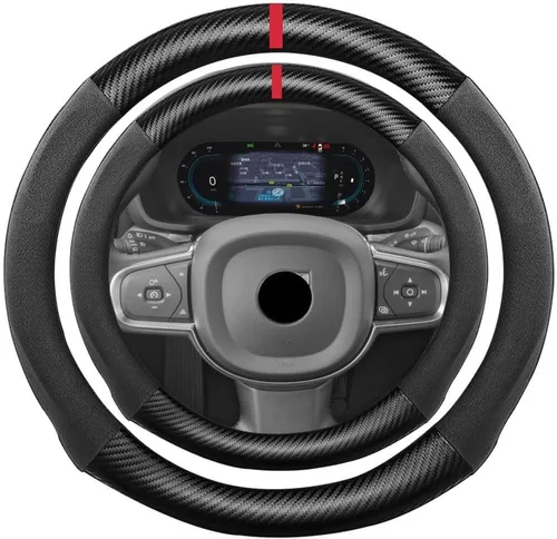 Miniatura 66 de Funda de volante de ante con fibra de carbono de K LAKEY, compatible con Porsche 718 Boxster Cayman 911 Panamera Macan Cayenne de 15 pulgadas, cuero
