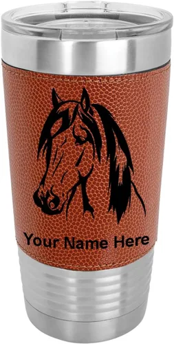 Miniatura 14 de LaserGram Vaso aislado al vacío de 20 onzas, cabeza de caballo 1, grabado personalizado incluido (cuero sintético, rústico)