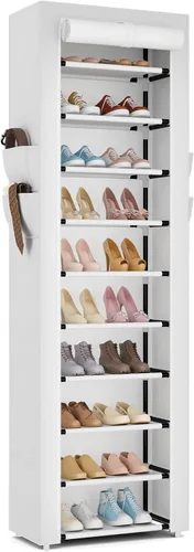 Miniatura 10 de ROJASOP Zapatero con cubiertas, organizador de zapatos grande de 10 niveles, almacenamiento alto para 20-22 pares de zapatos y botas, organizador