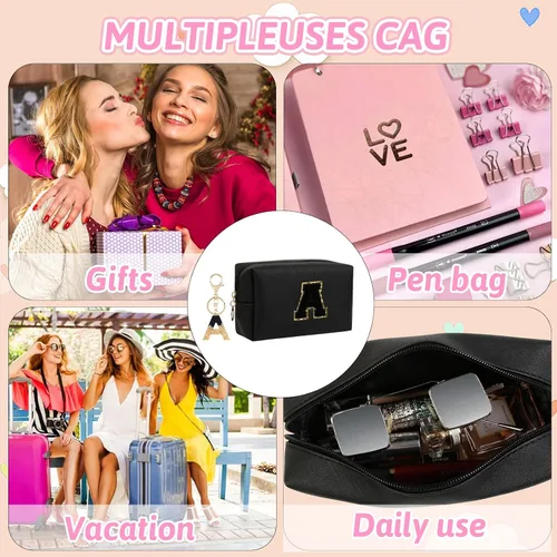 Miniatura 4 de AIBFRID 2 piezas de bolsas de maquillaje iniciales para mujeres, regalos de cumpleaños para niñas de 4 5 6 7 8 9 10 11 12 años, bolsas de cosméticos