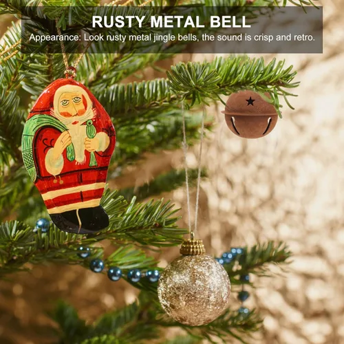 Miniatura 3 de 12 campanas oxidadas de metal de Navidad para manualidades, cascabeles de 1.57 pulgadas con recortes de estrella para árbol de Navidad, decoración
