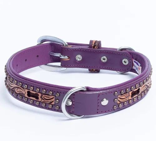Angel Pet Supplies - Collar de cuero genuino para perro San Antonio, perfecto para perros medianos, grandes y XL, hebilla de acero inoxidable, cuero