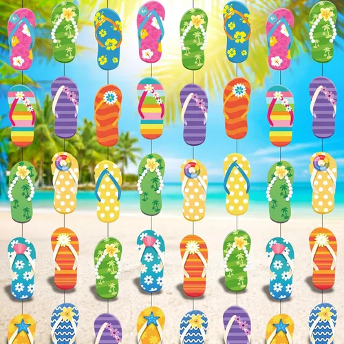 Cindeer 8 piezas de decoración de fiesta de verano colgante, guirnalda colgante de chancletas de verano, sandalias de verano, playa, piscina,