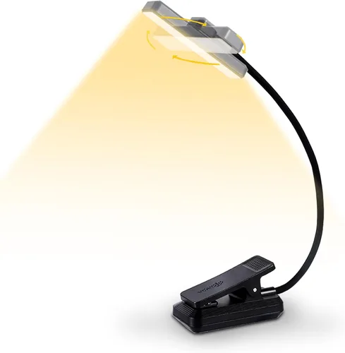 VAVOFO Luz de Libro Recargable Giratoria: 24 LEDs Luz de Lectura, 3 Colores y 9 Niveles de Brillo Lámpara de Libro, Cuidado de Ojos 120 Horas de