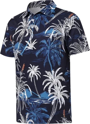 APTRO Camisa de golf hawaiana para hombre que absorbe la humedad, elástica en 4 direcciones, diseño floral, ajuste seco, rendimiento