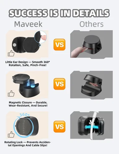 Miniatura 7 de Maveek - Clips de cable para escritorio, organizador de cable de carga giratorio de 360°, cierre magnético, gestión de cables de escritorio, soporte