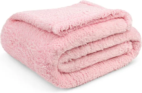 Miniatura 3 de PAVILIA Manta de sherpa para sofá, manta de felpa cálida y esponjosa rosa claro para cama, acogedora manta súper suave y ligera, manta decorativa