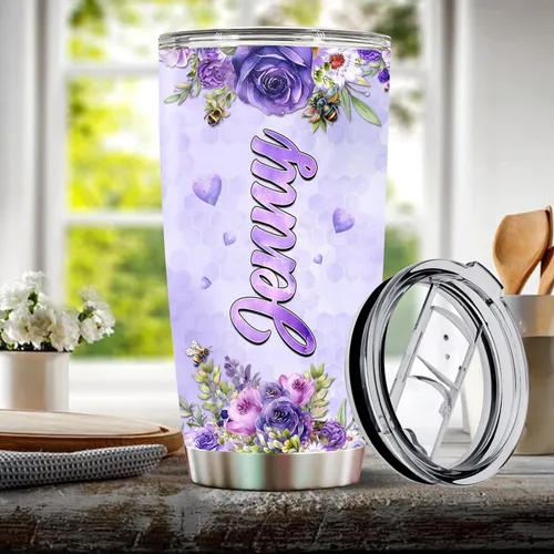 Miniatura 5 de Vaso de abeja personalizado con nombre personalizado de abejas reinas, regalos para mujeres, tazas de agua, botella de agua de 20 onzas, regalo