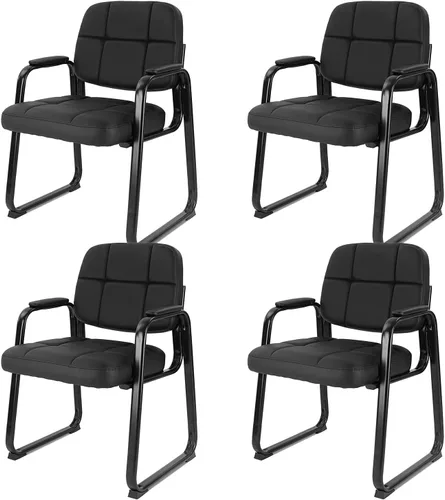 Miniatura 14 de CLATINA Silla de recepción clásica con reposabrazos acolchados y marco de acero resistente, silla ergonómica para invitados para oficina, Gris