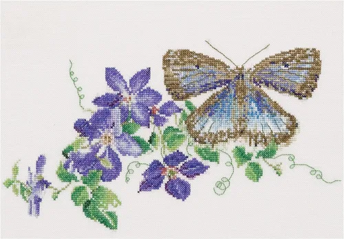 Thea Gouverneur - Kit de punto de cruz con diseño de mariposa-clemátide - Aida - 18 unidades - Kit de bordado para adultos - Hilos de bordado DMC y