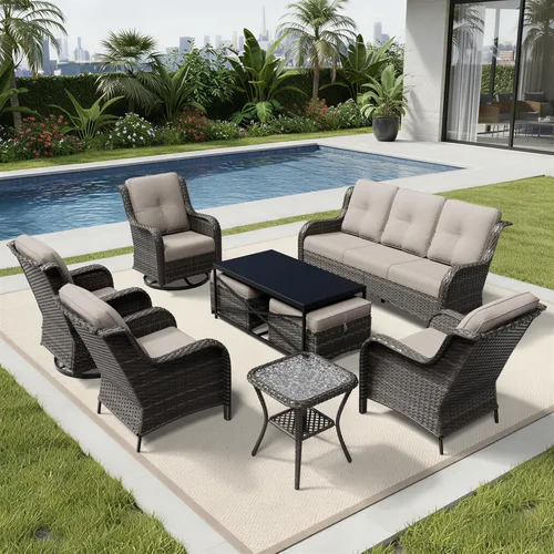 Miniatura 135 de Joyside Juego de sillas de mimbre para patio, juego de 3 piezas de mimbre para exteriores con 2 sillas reposabrazos y 1 mesa auxiliar para terraza