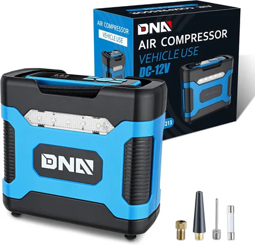 DNA MOTORING TOOLS-00213 Inflador de neumáticos digital azul de 12V CC, compresor de aire portátil con manómetro para autos, bicicletas,