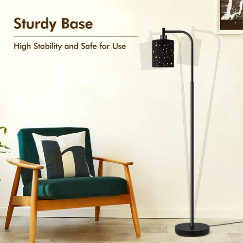 Miniatura 6 de Lámpara de pie industrial gótica con pantalla cortada láser estrellada, lámpara de pie de metal negro de 67 pulgadas con bombilla LED de 6 W