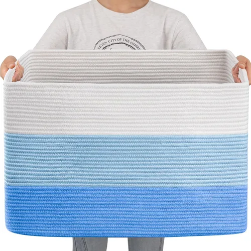 Miniatura 11 de OIAHOMY Cesta de manta súper grande de 108L, 25 x 16 x 16 pulgadas (108 litros), cestas tejidas rectangulares para almacenamiento, canasta de cuerda