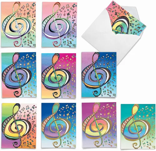 The Best Card Company - 10 coloridas tarjetas en blanco con sobres (4 x 5.12 pulgadas) - Papelería en caja para todas las ocasiones - Design Tunes