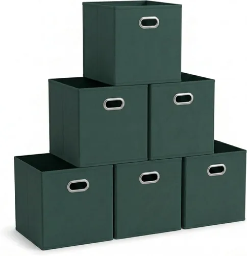 Miniatura 11 de Household Essentials Cubos de Almacenamiento de Tela Plegables Paquete de 6 – 11x11x11 Contenedores No Tejidos Apilables con Lados de Cartón