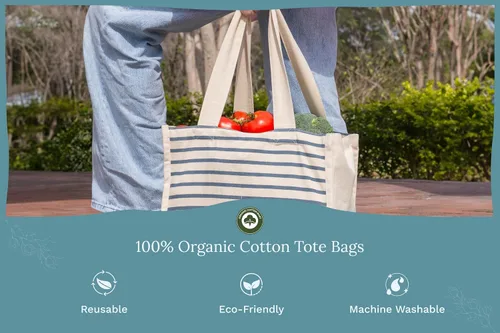 Miniatura 3 de Best Canvas Grocery Shopping Bags - Cloth Grocery Tote Bags - Reusable Cotton Grocery Tote Bags with Bottle Sleeves