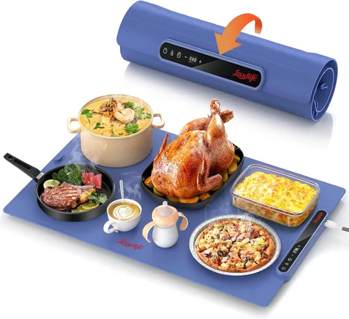 Miniatura 13 de Tapete de calentamiento de alimentos extra grande para encimera (XXL 36 x 16 pulgadas), almohadilla térmica de superficie completa con 4 ajustes