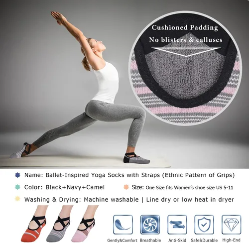 Miniatura 102 de Ozaiic - Calcetines de yoga para mujer con correas y agarres antideslizantes, ideales para pilates, Pure Barre, ballet, danza y entrenamiento