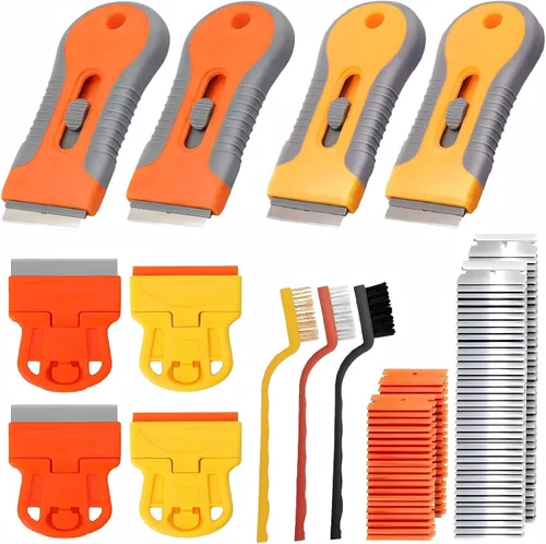 Miniatura 9 de Raspador de hoja de afeitar, 1 paquete de raspador de vidrio retráctil de plástico con 20 cuchillas de afeitar adicionales, removedor de calcomanías