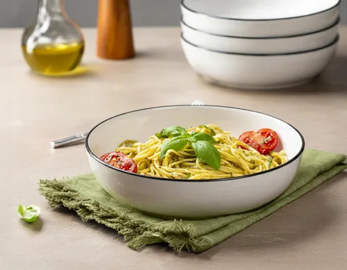 Miniatura 4 de KooK Juego de cuencos de porcelana para pasta, borde negro, juego de 4 40 oz